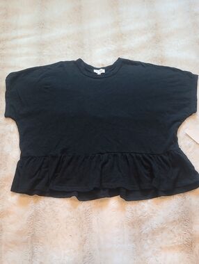 MNK Black Ruffled Hem Jersey Top